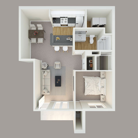 Floor plan for 1 bed, 1 bath, 986 sqft